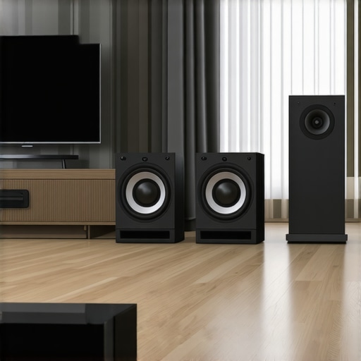 Modern home interior with wireless speakers integrated into a smart home setup