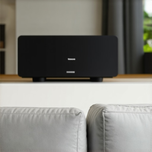 Contemporary Wi-Fi speakers in a well-designed living space, illustrating wireless home audio