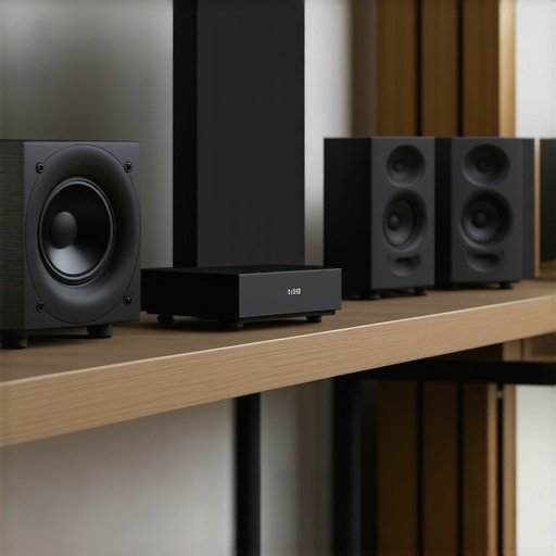 Modern multiroom home audio system with wireless speakers and Wi-Fi router