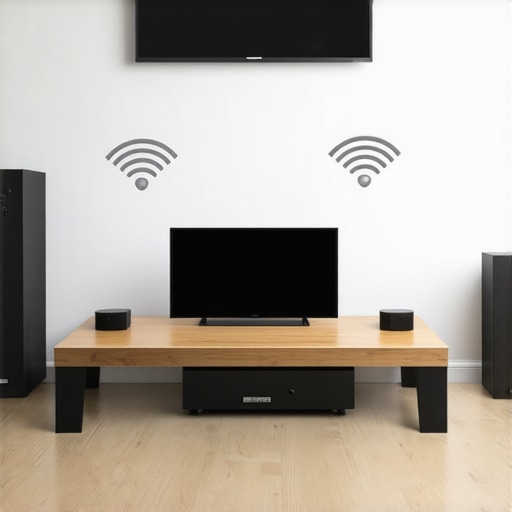 Modern home interior with multiple Wi-Fi speakers connected for multi-room audio.