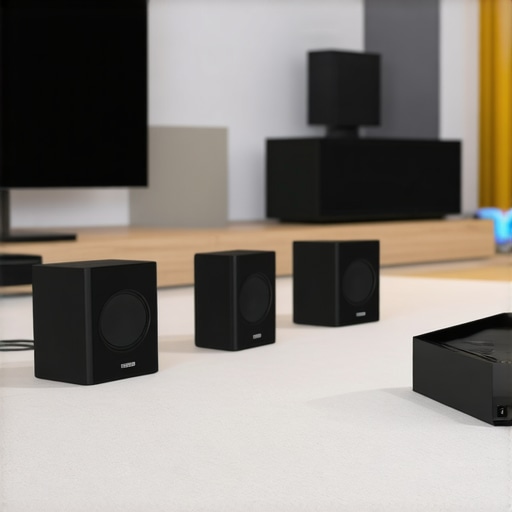 Modern home living room with wireless speakers and streaming devices