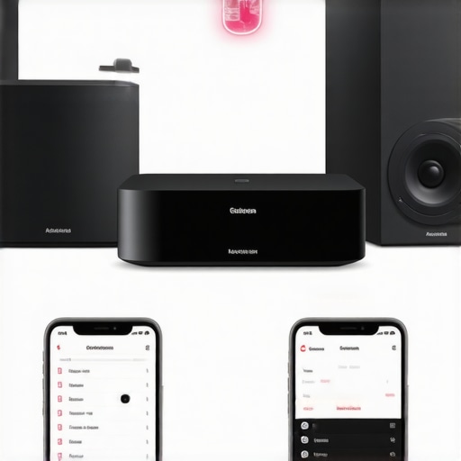 Wireless speakers distributed across a modern home controlled via smartphone app