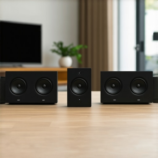 A spacious living room with wireless speakers placed around for multiroom audio