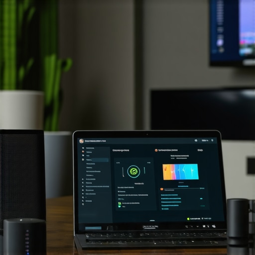 Home setup with Wi-Fi router and monitoring tools for audio system