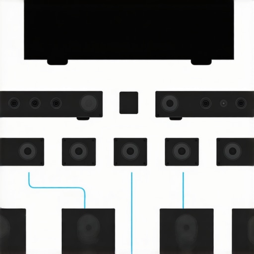 Diagram of a connected multiroom Wi-Fi speaker system with network and calibration elements