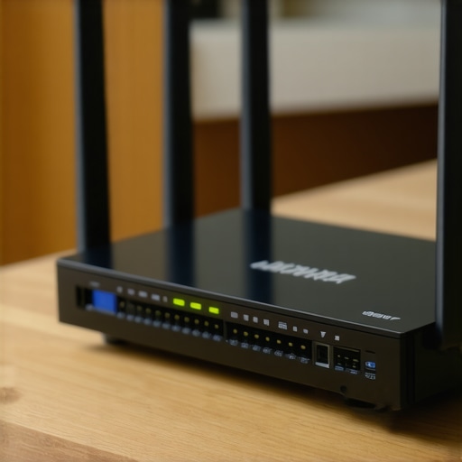 Wi-Fi router displaying admin panel with channel and subnet options.